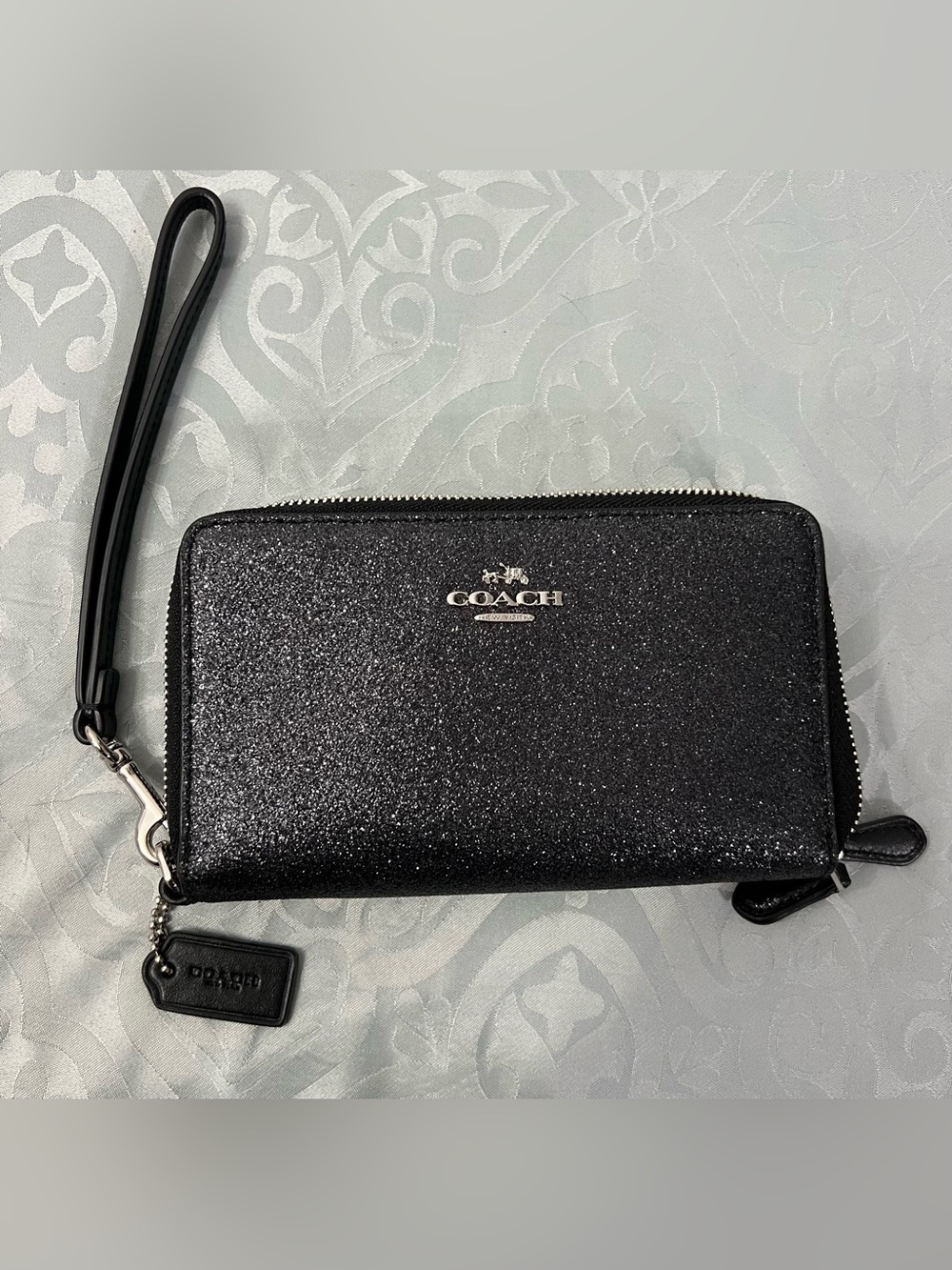 Coach Black Glitter Zip-Around Wristlet wallet